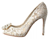 White Taormina Lace Crystal Heels Pumps Shoes