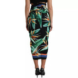 Black Strelitzia High Waist Wrap Midi Skirt