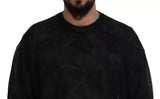 Black Polyester Crewneck Pullover Sweater