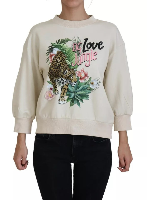 Beige Jungle Printed Pullover Cotton Sweater