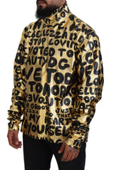 Gold Logo Print Turtleneck Pullover Sweater