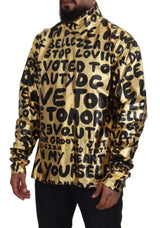 Gold Logo Print Turtleneck Pullover Sweater