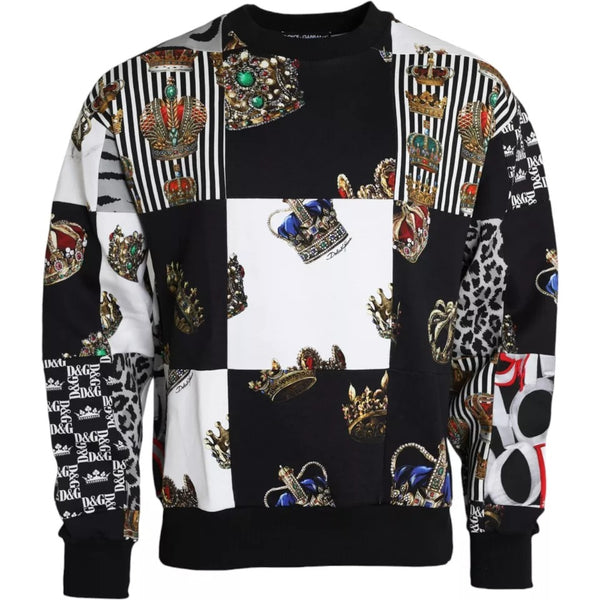 Multicolor Crown Print Patchwork Sweatshirt Sweater