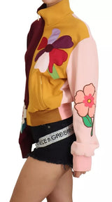 Multicolor Floral Viscose Full Zip Sweater