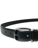 Black Leather Silver Metal Buckle Belt Men