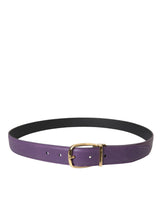 Purple Leather Gold Metal Buckle Belt Men