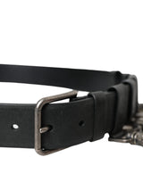 Black Calf Leather Silver Metal Buckle Belt