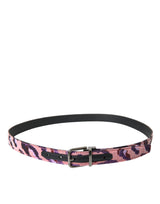 Multicolor Jacquard Leather Metal Buckle Belt