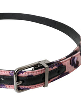 Multicolor Jacquard Leather Metal Buckle Belt