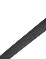 Red Leather Jacquard Silver Metal Buckle Belt