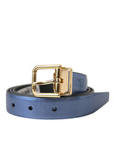 Metallic Blue Leather Gold Metal Buckle Belt