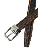 Gold Jacquard Stripes Silver Metal Buckle Belt