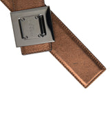 Metallic Bronze Leather Square Metal Buckle Belt