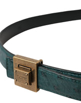 Dark Green Leather Square Metal Buckle Belt