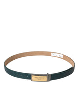 Green Leather Gold Logo Engraved Buckle Belt