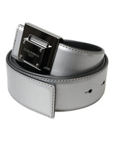 Silver Leather Square Metal Buckle Belt