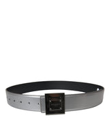 Silver Leather Square Metal Buckle Belt