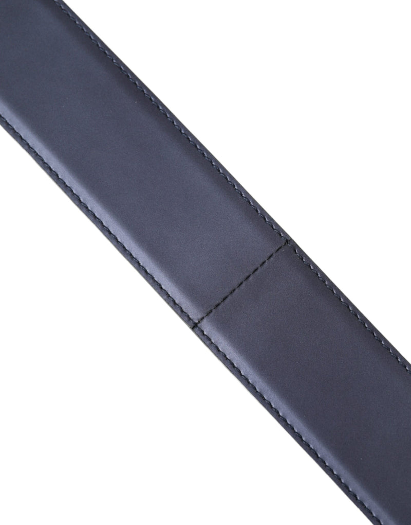 Blue Leather Square Metal Buckle Belt