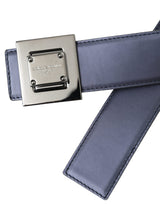 Blue Leather Square Metal Buckle Belt