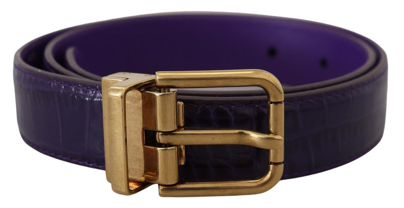 Purple Exotic Leather Gold Metal Buckle Belt