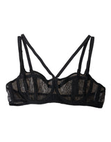 Black Floral Lace Nylon Balconcino Bra Underwear