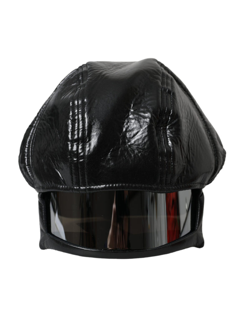 Black Leather Helmet Visor Bucket Hat Men