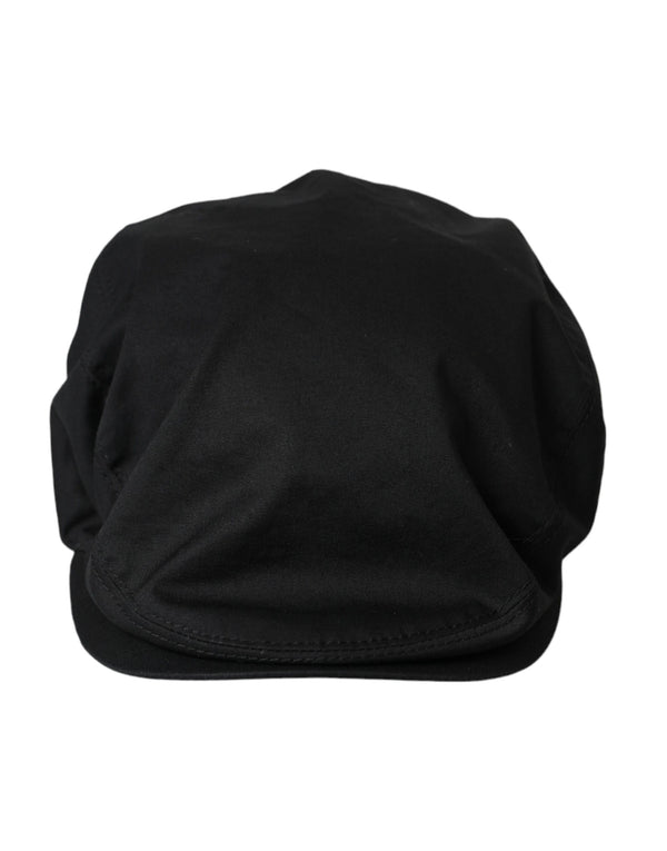 Black Cotton Blend Logo Newsboy Hat Men