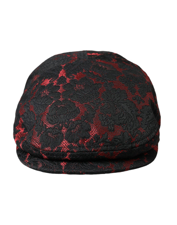 Black Red Floral Jacquard Newsboy Hat Men