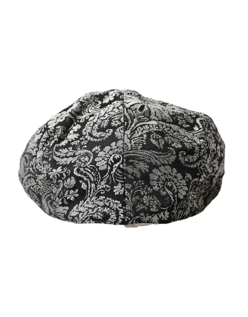 Black Silver Floral Jacquard Newsboy Hat Men