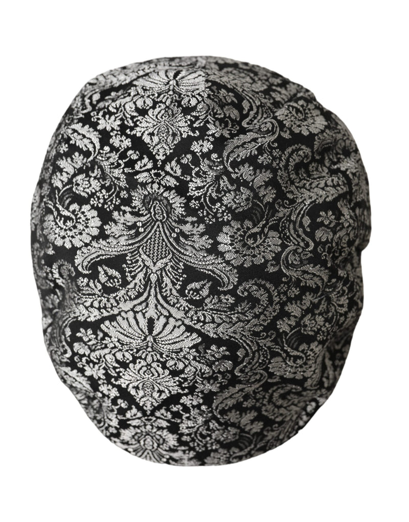 Black Silver Floral Jacquard Newsboy Hat Men