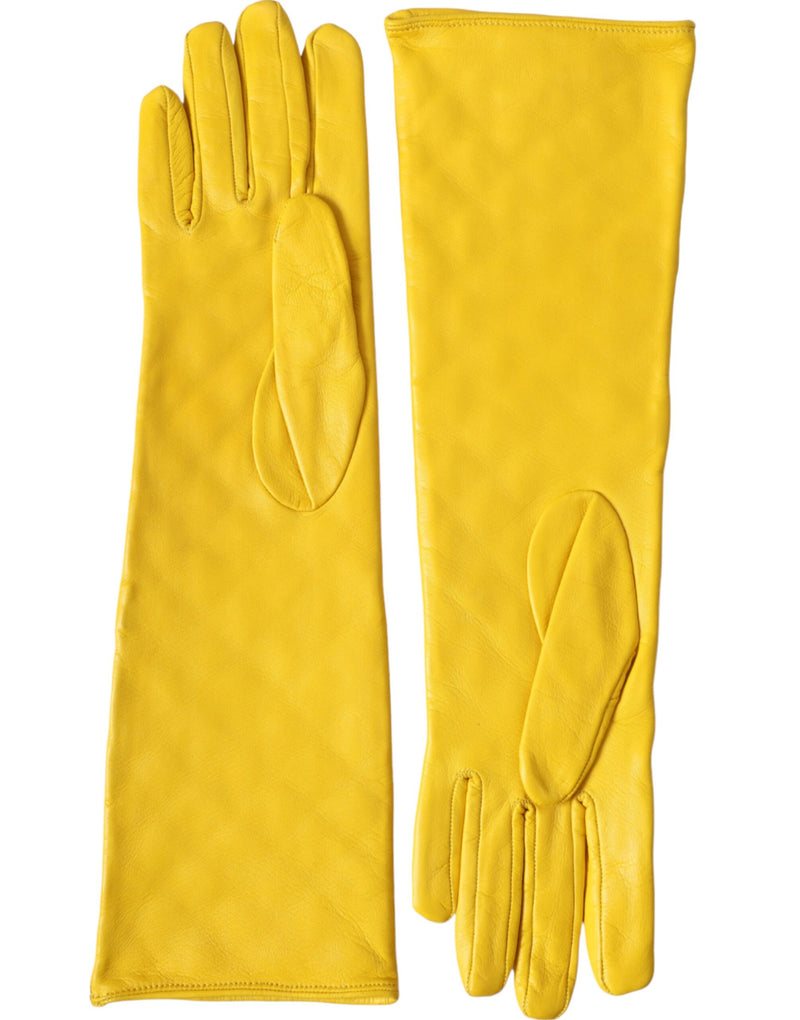 Gold Leather Quilted Mid Arm Length Gloves