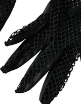 Women Black Mesh Net Elbow Length Gloves