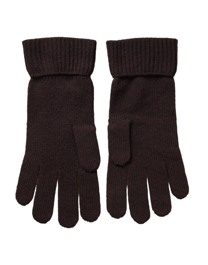 Brown Wool Knitted Wrist Length Gloves