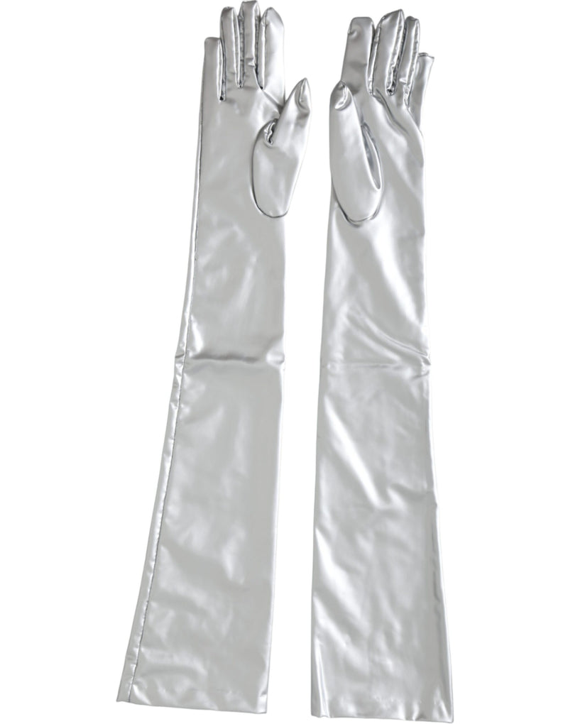 Silver Spandex Logo Elbow Length Gloves