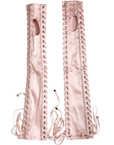 Pink Acetate Lace Up Fingerless Gloves