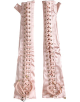 Pink Acetate Lace Up Fingerless Gloves