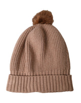 Brown Solid Knitted Fur Ball Winter Beanie Hat