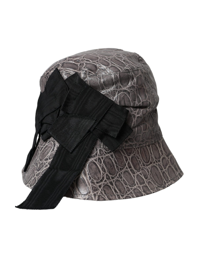 Black Gray Patterned Leather Bucket Hat