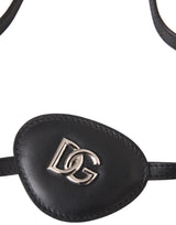 Black Calfskin Leather Metal DG Logo Eye Patch