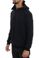 Elegant Black Cotton Hooded Sweater