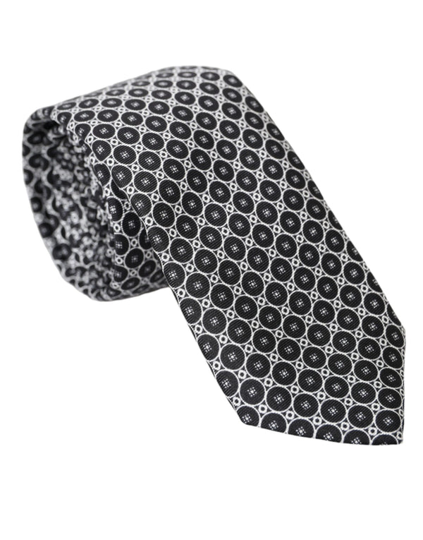 Black White Patterned Silk Adjustable Men Tie