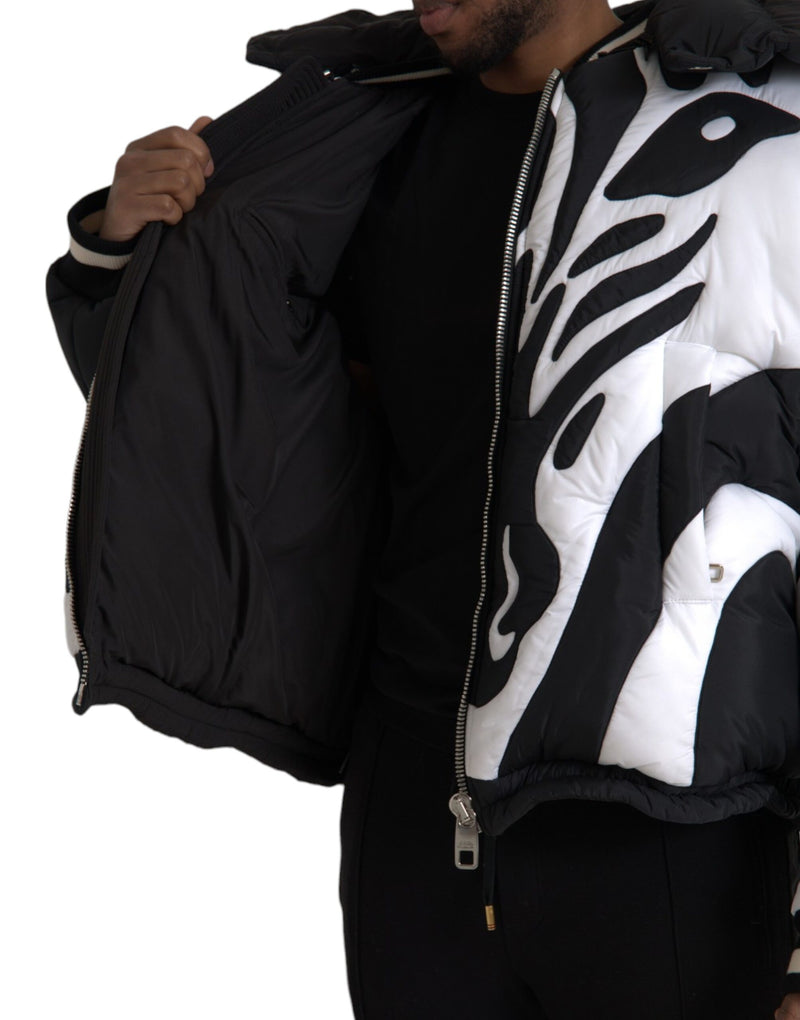 Black White Stripes Hooded Puffer Jacket