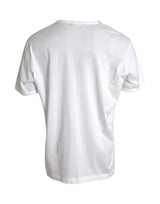 White Logo Embossed Cotton Crewneck T-shirt