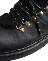 Black Leather Bernini Shearling Boots Shoes