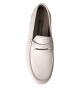 White Gray Leather Slip Mocassin Shoes Loafer