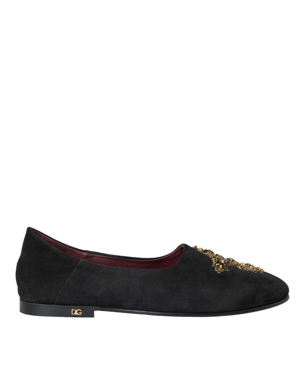 Black Suede Gold Cross Slip On Loafer Shoes