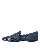 Blue Woven Leather Slip On Loafers Men Shoes