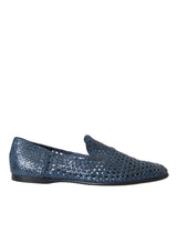 Blue Woven Leather Slip On Loafers Men Shoes