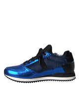 Blue Black Calf Hair Leather Sneakers Shoes