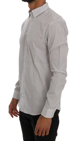 Elegantes weißes und blaues Streifen -Casual -Shirt